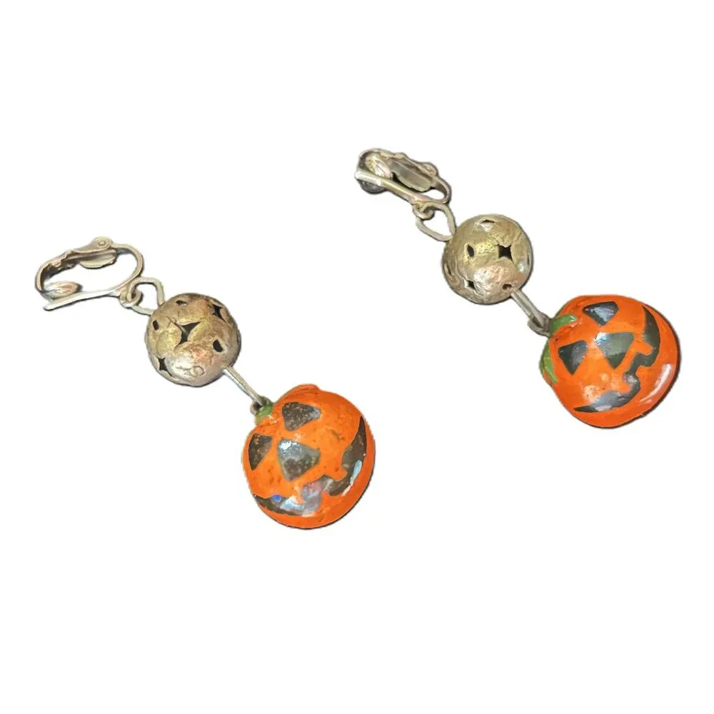 Santa Fe Style Antiqued Silver Tone Halloween Jack-O-Lantern Earrings - Picture 4 of 5